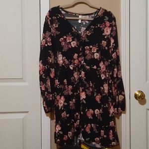 Black long sleeve dress with pink flowers